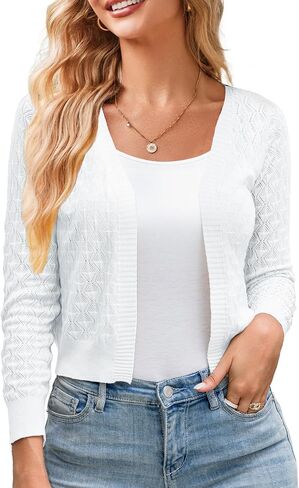 Othyroce Shrug Sweaters for Women Open Front Lightweight Crochet Knit Sweater Cardigans S-XL in Kuwait
