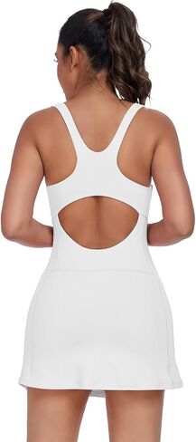 Women's Tennis Dress with Built in Shorts and Bra Workout Mini Dress Square Neck Athletic Skort Dress Golf Outfits in Saudi Arabia
