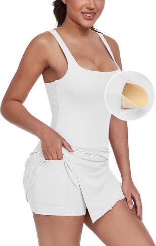 Women's Tennis Dress with Built in Shorts and Bra Workout Mini Dress Square Neck Athletic Skort Dress Golf Outfits in Saudi Arabia