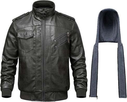 WULFUL Men's Leather Jackets, Faux Leather Jacket for Men Lapel Zip-Up Slim Fit Coat in Kuwait