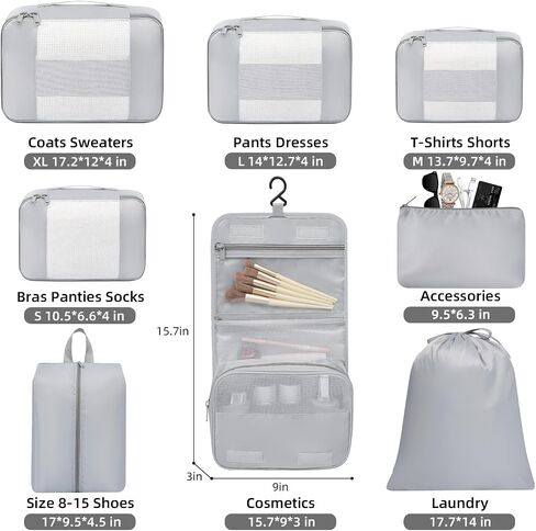 BAGAIL 6 Set/8 Set/10 Set Packing Cubes Various Sizes Packing Organizer for Travel Accessories Luggage Carry On Suitcase in Saudi Arabia