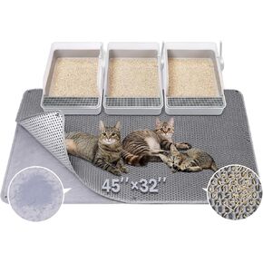 Burgeonnest 45 "X32" Extra Cat Cat Streter Mat ، Honeycomb طبقة مزدوجة حصيرة القمامة القمامة ، ومقاوم للبول ومقاوم للماء ، ونظيف سهل ، قابلة للغسل ، غير قابلة للانزلاق ، مبعثر ، أسود