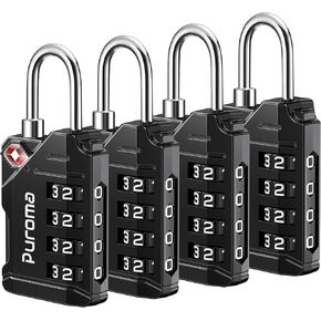 Puroma TSA Approved Travel Luggage Locks, 2 Pack Black 4 Digit Resettable Combination Code Lock with Zinc Alloy Body for Suitcase, Backpack, Laptop Bag, Gym Locker, Toolbox