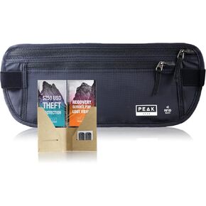 Peak Gear Travel Money Belt. Premium Quality Travel Wallet with RFID Blocking Fabric to Protect Credit Cards, Passports and Documents. Exclusive Theft Protection and 2 Recovery Tags | Beige