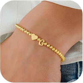 M MOOHAM Heart Initial Bracelet for Women - Dainty Gold Beaded Bracelets for Women Trendy Charm Letter A-Z Personalized Heart Jewelry Gifts