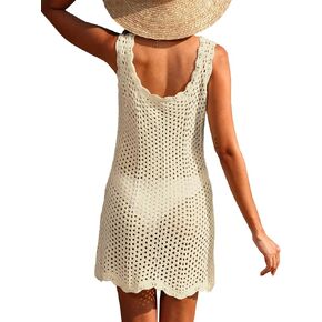 ANRABESS Women Swimsuit Cover Ups Summer Sleeveless Beach Crochet Swimwear Bathing Suit Knit Swim Dress 2025 Vacation Outfits