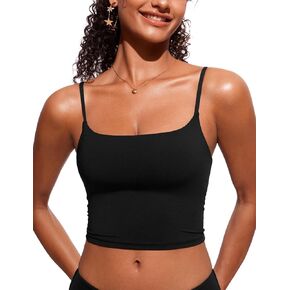 CRZ YOGA Womens Scoop Neck Bikini Tops U Back Longline Swimsuit Adjustable Spaghetti Straps Bathing Suit Crop Tankini