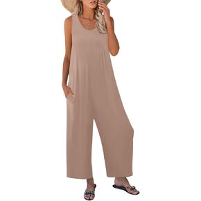 Women's Summer Casual Loose Tank Jumpsuit Sleeveless Crewneck Long Pants Jumpsuit Romper with Pockets