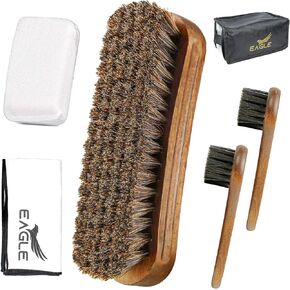 Eagle Shoe Shine Brush Care Kit with - Travel Care Kit for Men & Women, 5-Piece Set, Includes Premium 6.7" Brush, 2 Dauber Applicator of 5", Sponge & 14"x14" cotton cloth