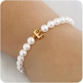 M MOOHAM Pearl Initial Bracelet for Women - Dainty Beaded Charm Bracelets for Women Trendy Charm Letter A-Z Personalized Pearl Jewelry Gifts