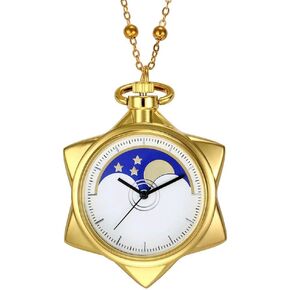 BOSHIYA Sailor Moon Cosplay Necklace Accessories Fashion Rhinestone Gold Star Quartz Pocket Watch/with Chain/Cosplay Accessories/Anime Merch Gift Box