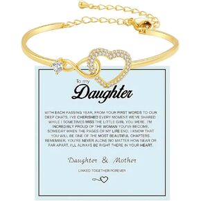To My Daughter Forever Connected Bracelet, Infinity Forever Love Heart Bracelets You Are Always In Mine From Mom Cubic Zirconia Adjustable Inspirational Gift Jewelry