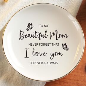 Mothers Day Gifts for Mom – I Love You Mom Ring Dish Ceramic Jewelry Tray – Christmas, Birthday, Valentines Day Gift for Mother from Daughter/Son