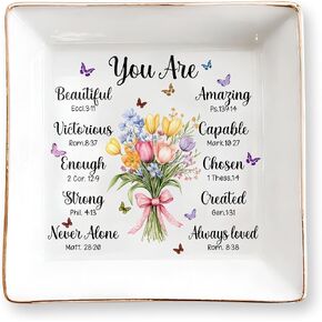 Christian Bible Verse Jewelry Dish Gift for Women, Christian Women 4" Ceramic Jewelry Tray, Mother's Day Gifts for Mom/ Grandma, Confirmation Gifts for Teen Girls, Graduation Gifts for Daughter