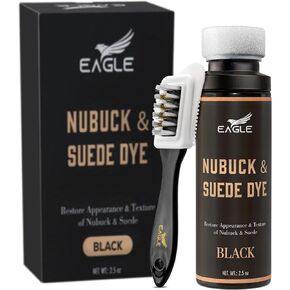 Eagle Nubuck & Suede Dye Black with Applicator & 3-Way Suede Brush - Suede Color Restorer for Shoes, Boots, Jackets, Purses & More - Black Suede Dye & Conditioner