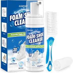Shoe Cleaner, 6.76 Oz White Shoe Cleaning Kit with Brush & Towel, Sneaker Cleaner Foam Removes Dirt & Stain for Tennis Shoe, PU Leather, Knit