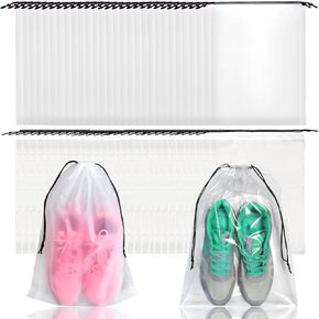 50 Pcs Shoe Bags for Travel,Large Transparent Travel Shoe Bags for Packing,Clear Plastic Drawstring Bags Shoe Dust Bags,Portable Shoes Organizers Pouch with Rope for Men and Women