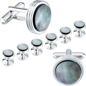 Mens Mother of Pearl Cufflinks and Studs Set for Tuxedo Shirt Studs for Men with a Gift Box