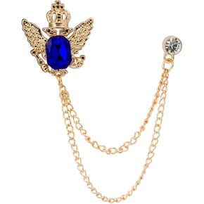AN KINGPiiN Men's Crowned Stone With Hanging Chain Tassel Brooch (Gold-Blue)
