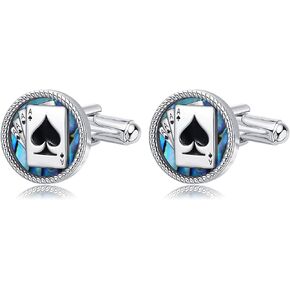 Playing Card Ace Cufflinks for Men Sterling Silver Poker Card Cuff Links Wedding Anniversary Jewelry for Father Business Tuxedo