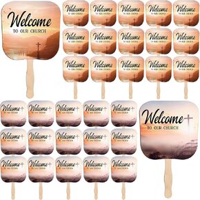 yousoontic 50 pcs زائر الكنيسة ترحيب بمشجعي الكنيسة المحمولة مسيحية دينية من المعجبين بالورقة من الكتاب المقدس مع مقابض خشبية عقدت لوازم عيد الأب للخدمات