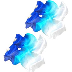 Belly Dance Faux Silk Veil Fans, 2 Pair Handmade Long Faux Silk Fans for Dancing, Abanicos de Danza for Line Dancing