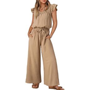 Dokotoo Jumpsuits for Women 2025 Summer Ruffle Sleeves Square Neck Rompers Drawstring Overalls with Pockets in Kuwait
