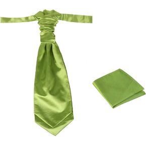 Dan Smith Green Solid Pre-Tied Ascot Necktie For Mens Silk Touch Pre-Tied Cravat Scarf Hanky Set Clip-On Adjustable C.C.AQ.M.019 Yellow Green