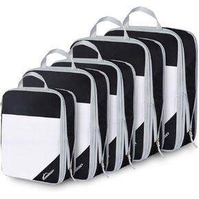 Compression Packing Cubes, 5 Set Packing Cubes for Travel Compression, Lightweight Compressible Package Organizer for Carry On and Suitcases, Light Grey