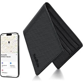 Wallet for Men, Built-in Bluetooth Tracker with Apple Find My (iOS Only), RFID Blocking Bifold Mens Air Tag Wallet with GPS Tracker, Rechargeable Wallets Finder, Gift for Him, Carbon Black