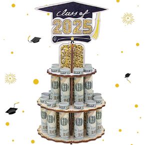 Graduation Gifts, Graduation Money Holder 2025 for Cash Gift, Wooden 2025 Graduation Gifts Money Holder, Double-Layer Cash Cake for Congrats Class of 2025 Graduation Party Supplies