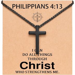 UNGENT THEM Black Cross Necklace for Men Boys, 18Inch Stainless Steel Cross Chain Christian Gifts
