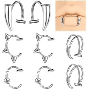 ZS Stainless Steel Fake Lip Ring Vampire Teeth Ring, Adjustable Fake Lip Piercing Non-Piercing Lip Cuff Ear Cuff Earrings Fake Septum Nose Piercing Jewelry For Women Men