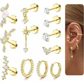 LOLIAS 16 Gauge Cartilage Earrings for Women Flat Back-Hypoallergenic Surgical Stainless Steel Stud Hoop Cartilage Earring Set Daith Conch Tragus Helix Piercing Jewelry Single PC
