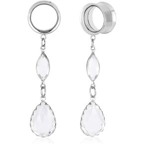 DOEARKO 2PCS Ear Tunnels with Classy Crystals Chain Dangle Gauges Plugs Stretcher Pair Selling Size 2g-1inch Piercing Body Jewelry