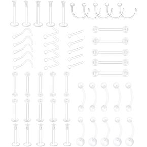 55pcs Mix Mix style طقم ثقب واضحة التجنيب مرنة الشفاه الأنف الحاجب الحلمة اللسان خواتم زر BEIFLEX