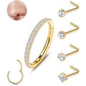 تلك الحلقات الأنف 5pcs للنساء ، وبلغ 20 جرام من أنف الأزرار وأطواق الأنف 18g أنف من الفولاذ المقاوم للصدأ الثقوب المجوهرات المجوهرات الفضية المجوهرات الحاجز اللولب