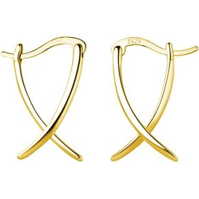 SLUYNZ 925 Sterling Silver X Hoop Earrings for Women Teens Minimalist Hoop Earrings Huggie