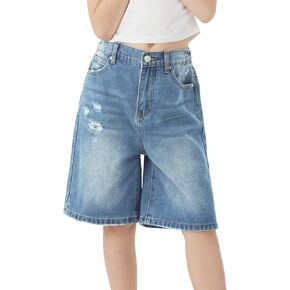 Girls Jeans Shorts Ripped Denim Bermuda Elastic Waist Bottom Trendy Cotton Summer Clothes for Kids