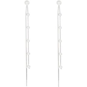 Sluynz Solid 925 Sterling Silver Silver Shell أقراط لؤلؤة متدلية للنساء المراهقات - أقراط زفاف شرابة طويلة الأنيقة