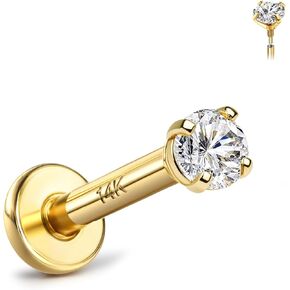 14K الذهب الصلب الأقطاع المسطحة الخلفية Hypoallergenic - 18G غضروف tragus conch helix piercing المجوهرات الممتدة الخيط الداخلي لابريت أنف الأزرار للنساء الرجال محاكاة الماس CZ 2/3/4mm