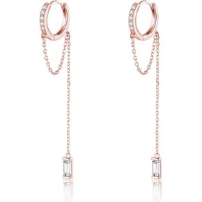 reffeer 925 Sterling Silver CZ Chain arocrings تتدلى للنساء المراهقات متدليين بأقراط السلسلة قطرة Huggie