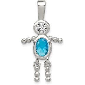 Sterling Silver Cubic Zirconia CZ & April Gla Sterling Silver Boy Pendant