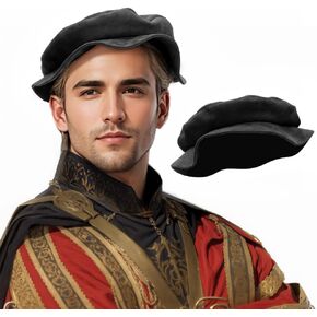 Procos Renaissance Tudor قبعات القبعات المسطحة للنساء القبعات القبعات الفرنسية رسام Cap Classic Costume Men Median