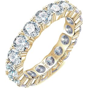 Moissanite Eternity Ring, 4.5-5.4 cttw D Color Lab Grown Created Diamond 14k Solid Real White Gold/Yellow Gold Eternity Wedding Band Ring for Women