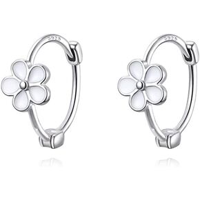Reffeer Solid 925 Sterling Silver Flower Hoop أقراط Huggie للنساء المراهقات Daisy Hoop Earrings Cartilage Helix أقراط