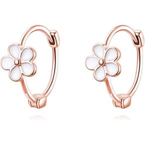 Reffeer Solid 925 Sterling Silver Flower Hoop Earrings Huggie for Women Teens Daisy Hoop Earrings Cartilage Helix Earrings in Kuwait