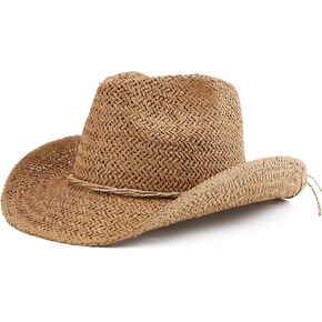 Straw Sun Beach Cowboy Hat for Women Short Brim Western Cowgirl Hat