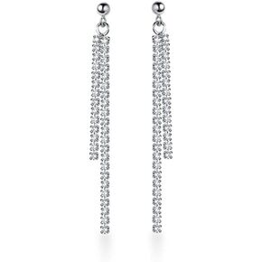 Sluynz Sterling Silver Crystal Rhinestone Linear Drop Sernings للنساء المراهقات CZ Long Dangle Earrings Tassel Stains