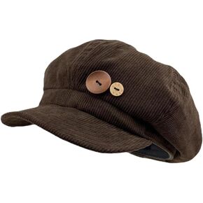 Corduroy Newsboy Hats for Women Vintage Button Decor Paperboy Painter Beret Cap Japanese Y2K Acubi Emo Headwear